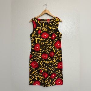 Oscar de la Renta Black and Red Sheath Midi Dress